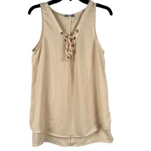 Iris Cream Sleeveless Lace Up Tank Top Medium